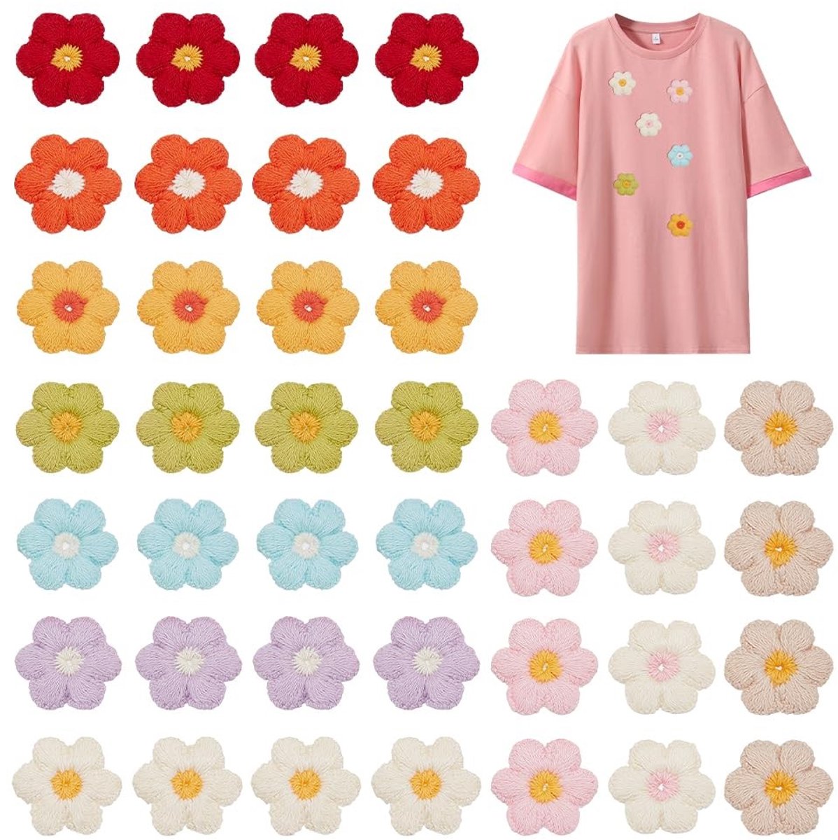 Cosensi - Dailygoods - 40 Stuks Gehaakte Bloemen Applique voor Creatieve Naaiprojecten