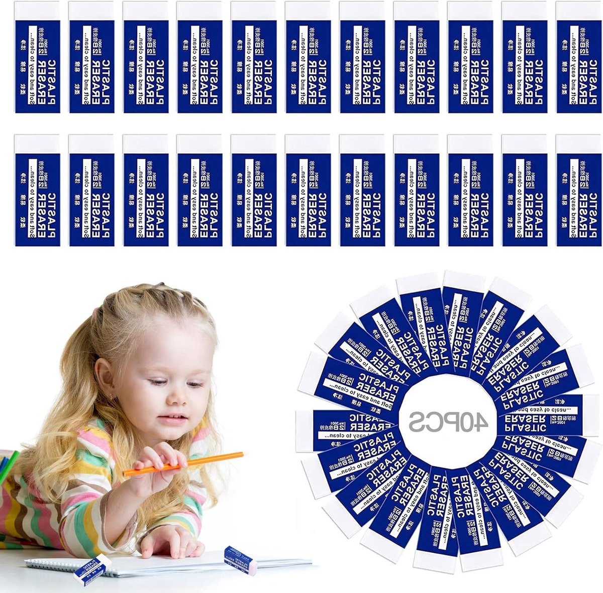 Zachte Plastic Gum voor Potlood, Ideaal voor Kinderen en Volwassenen, Geschikt voor School, Schetsen en Schilderen, Verfijnde Kunst en Thuisgebruik (40)