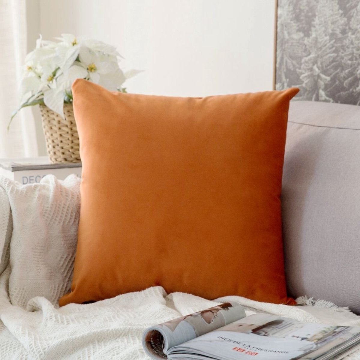 Dailygoods - Fluweelzachte Kussensloop - Luxe Kussenhoes - 60 x 60 cm - Oranje - Decoratief Kussen - Ideaal voor Woonkamer en Slaapkamer