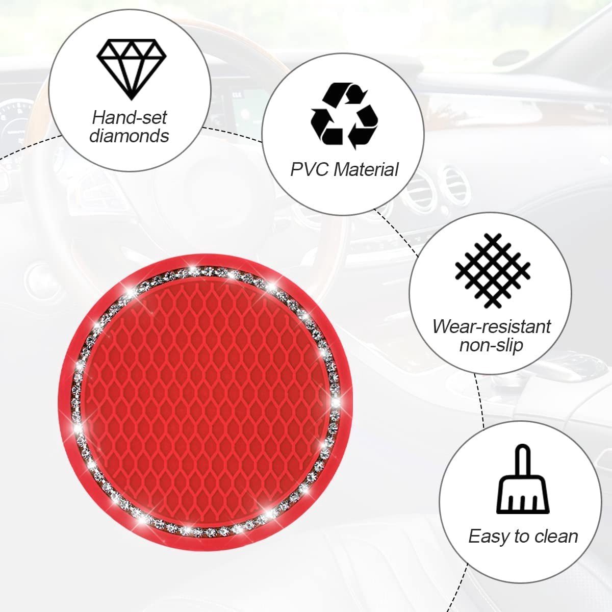 Dailygoods - Universale Onderzetters voor Auto met Kristallen Strass, 2 Stuks
