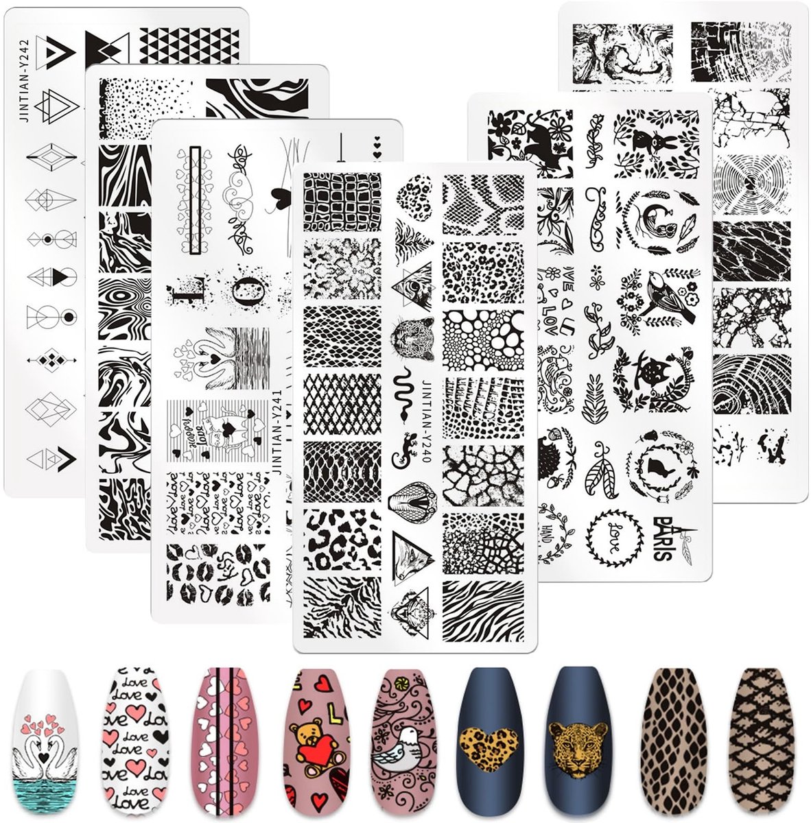 Dailygoods - Set van 6 Nail Art Stempelplaten met Unieke Ontwerpen