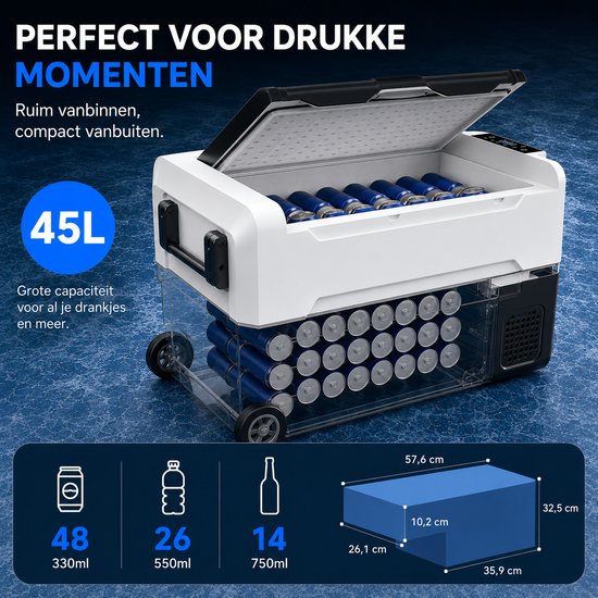 Celestul - Coolbox - Koelbox 45L - Elektrische Coolbox - Draagbare mini koelkast - Draagbare Auto Vriezer 12/24Volt - Zwart/Wit — afbeelding 2
