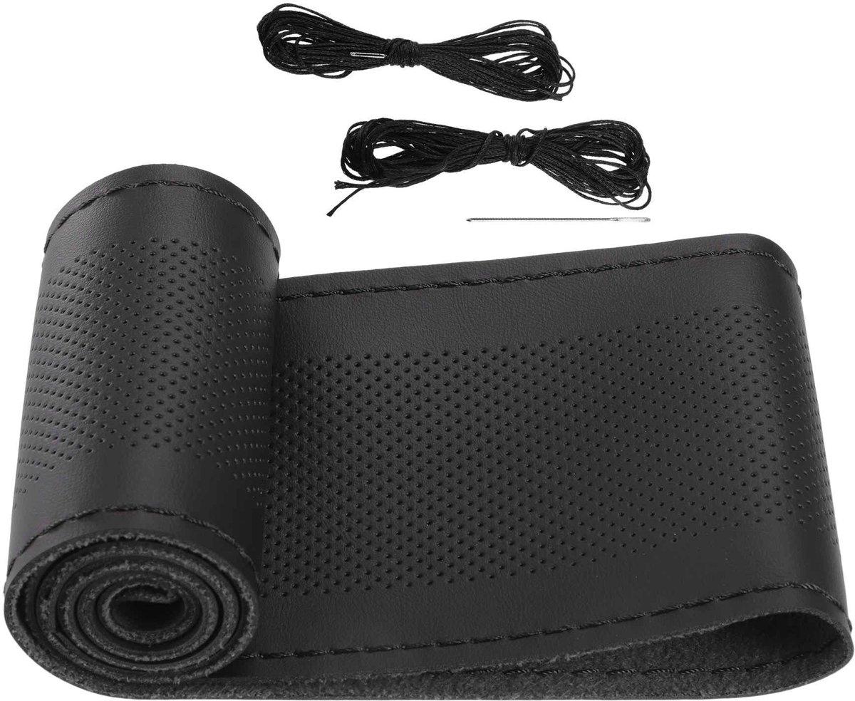 Dailygoods - Handgenaaide Stuurwielhoes 38cm Microvezelleder Zwart