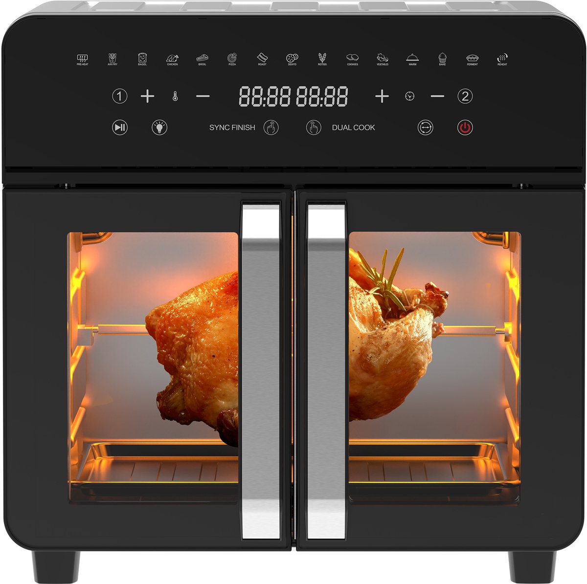 AIMASON AFTO-2301DT Airfryer 23L Dual Zone - XXL Airfryer met Franse Deuren - Heteluchtfriteuse Oven met Dubbele Kamer - 15 Programma's - 2200 W - 12 Accessoires - Verwijderbare Tussenwand voor Kookruimte - 50-200°C