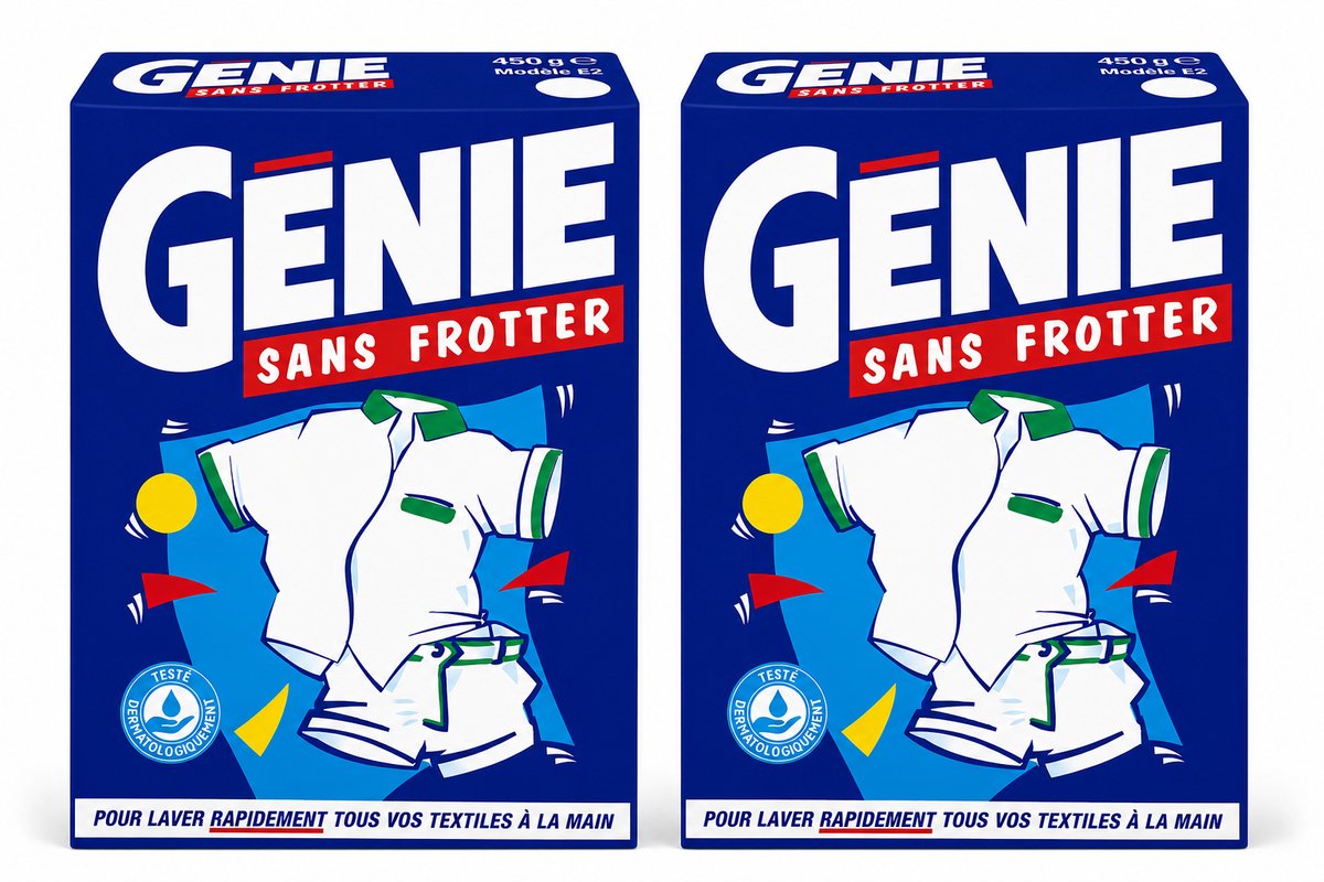 GENIE Sans Frotter Waspoeder 450 g - Set van 2 Pakken (0.9 kg Totaal) - Vlekverwijderaar Handwas Poeder voor Witte en Bonte Was - Werkt in Koud Water - Voordeelpak