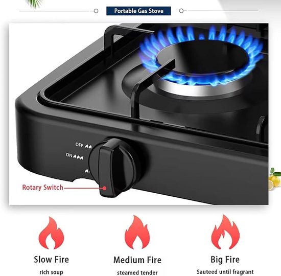 Dubbele Brander Gasstel - Draagbare Kookplaat - Kamperen en Buiten - Automatische Ontsteking - 4.4 kW - Zwart — afbeelding 5