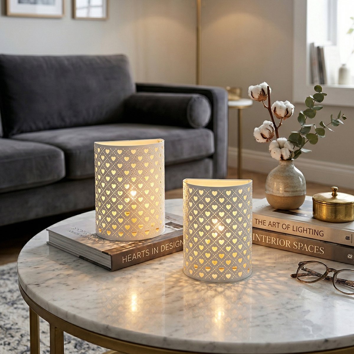 JHY DESIGN Set van 2 Batterijgevoede Wandlampen – 20 cm – Vintage Metalen Wanddecoratie met Hartvorm en 6-uurs Timer – voor Woonkamer Slaapkamer en Hal