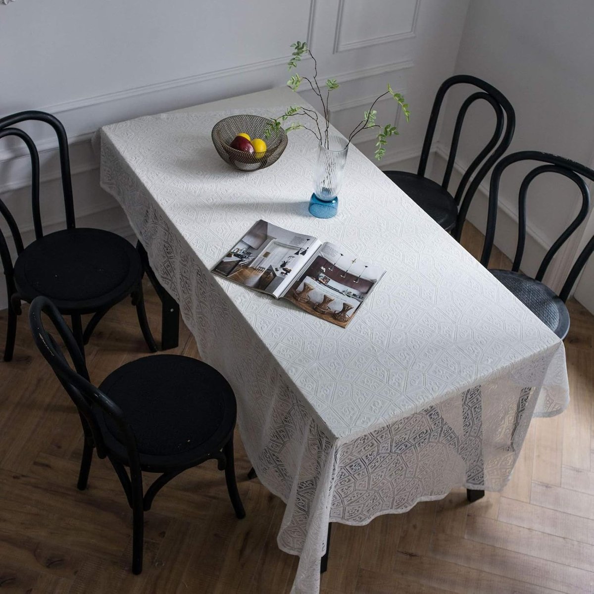 Tafelkleed tule kant - Jacquard decoratie - Tafel aankleden - Geometrisch patroon - 140x260 cm - Wit