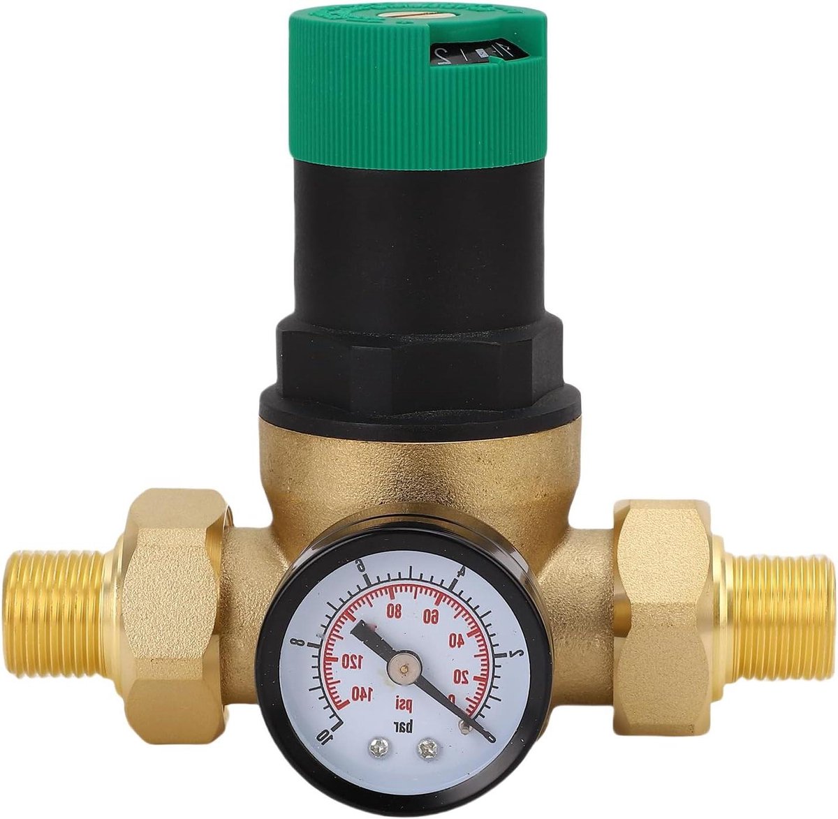Waterdrukregelaar Messing - Drukregelaar Meter - Waterdruk Stabiliseren - Nauwkeurige Monitoring - 1/2 inch DN15 - Messing