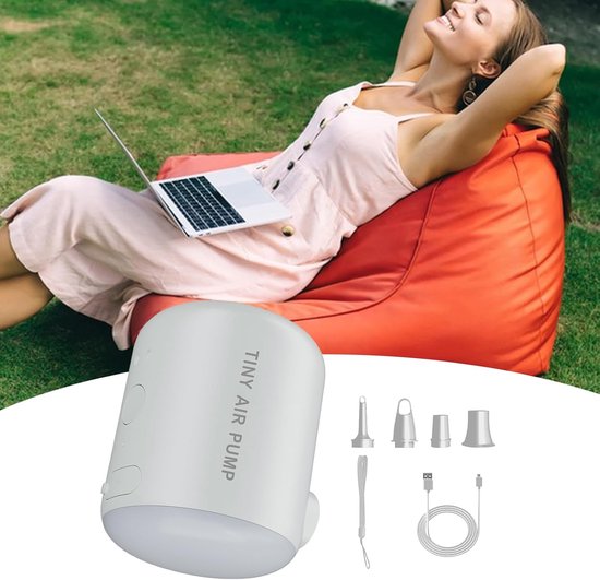 Elektrische Luchtpomp - Oplaadbare Inflator - Kamperen Reizen - Met LED Licht - 2200 mAh - Wit — afbeelding 4