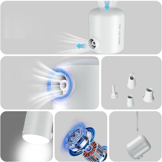Elektrische Luchtpomp - Oplaadbare Inflator - Kamperen Reizen - Met LED Licht - 2200 mAh - Wit — afbeelding 5