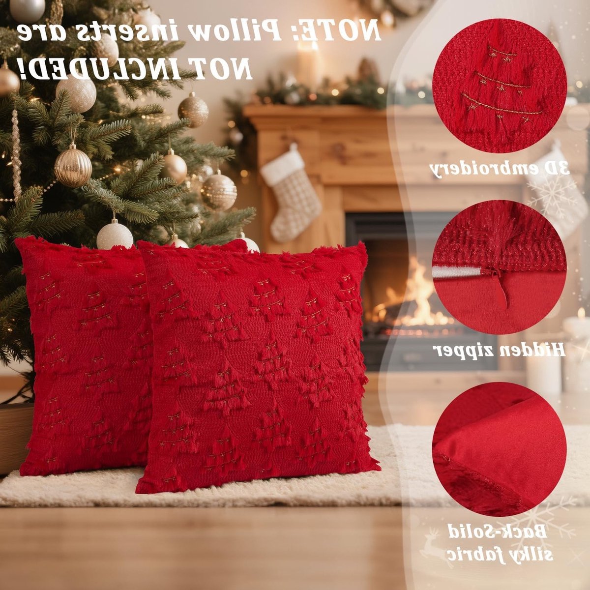 Decoratieve Kerstkussens 40x40 cm, Set van 2, Zachte Pluche Nepleer met Gouden Lijnen voor de Winterse Woonkamer en Sofa in Rood