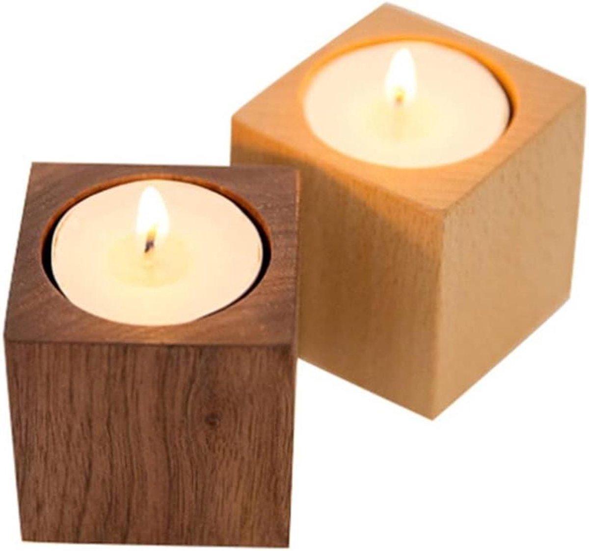 Houten Kandelaar - Kaarshouder Decoratie - Tafel Decoratie - Massief Hout Ontwerp - 5x5x5 cm - Bruin