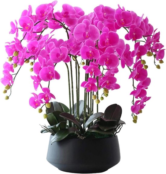 Kunstorchideeën met Vaas - Nepbloemen Phalaenopsis - Decoratie Huis - Realistisch PU Latex - 65 cm Hoog - Grijs