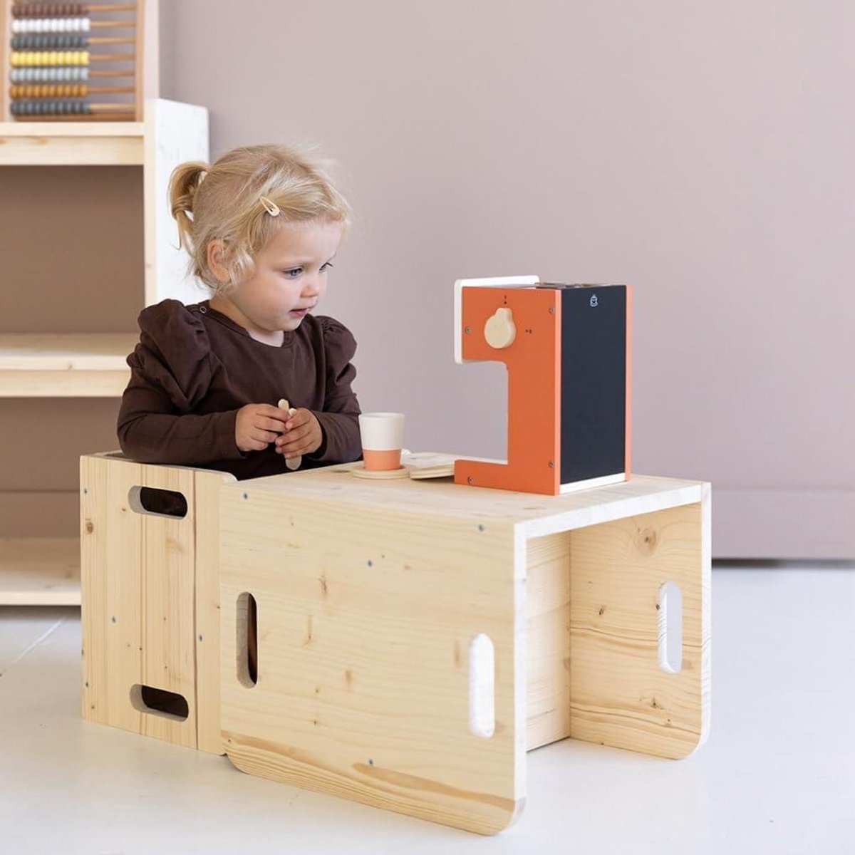 Kubus stoeltjes set - Kindermeubels set - Zelfstandig zitten - Twee zithoogtes - 25 cm hoog - Naturel