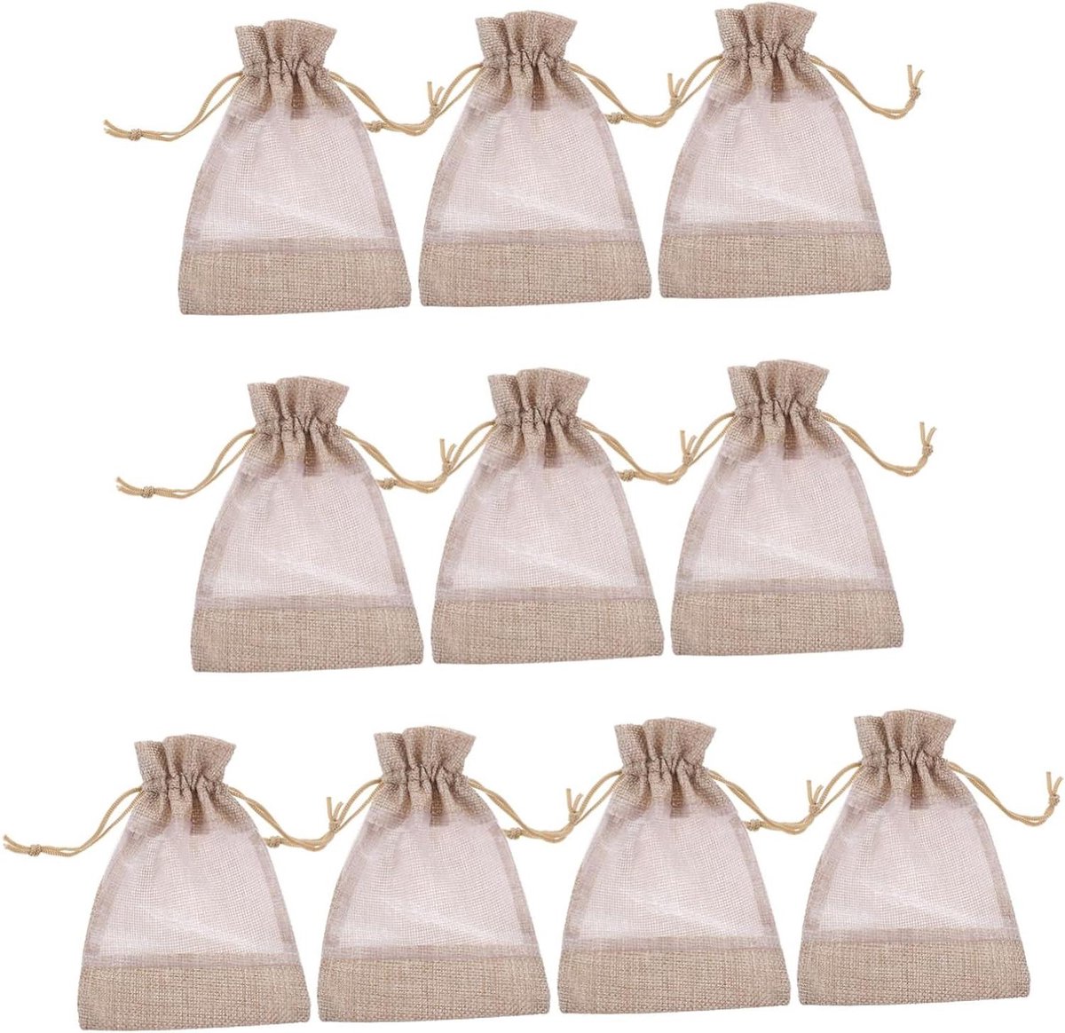 Opbergzakjes Set - Mesh Pouches - Kleine Spullen Organiseren - Met Trekkoord Sluiting - 10 Stuks - Beige