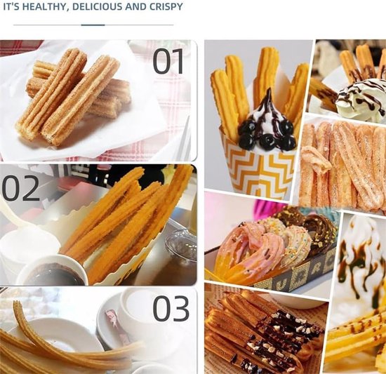 Churros Vulmachine - Donut Maker - Bakkerij Gebruik - Vijf Spuitmonden - 3L Capaciteit - Zilver — afbeelding 5