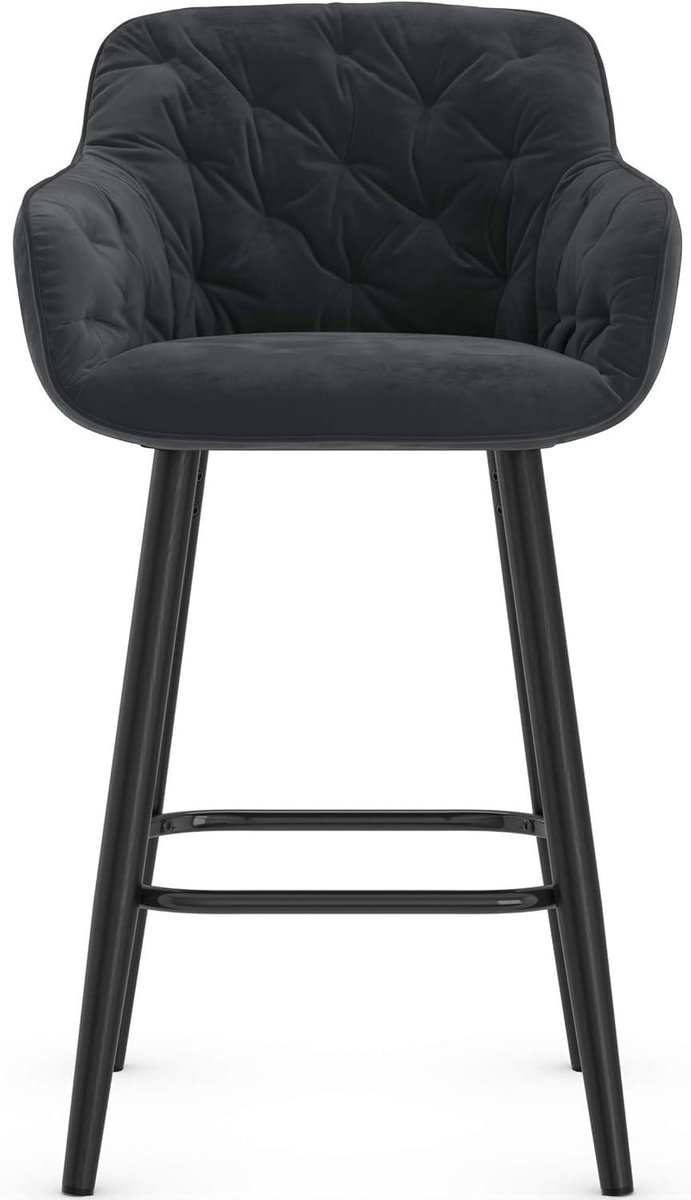 Barkruk - Krukje - Ontbijthoogte - Fluwelen bekleding - 68 cm zithoogte - Zwart