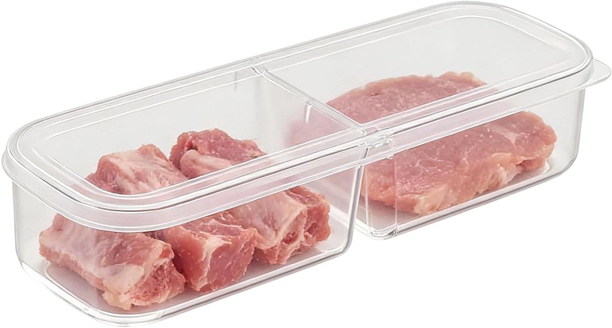 Koelkast Organizer - Voedsel Bakje - Maaltijd Voorbereiding - Stapelbaar Met Deksel - 28 x 9 x 6 cm - Transparant