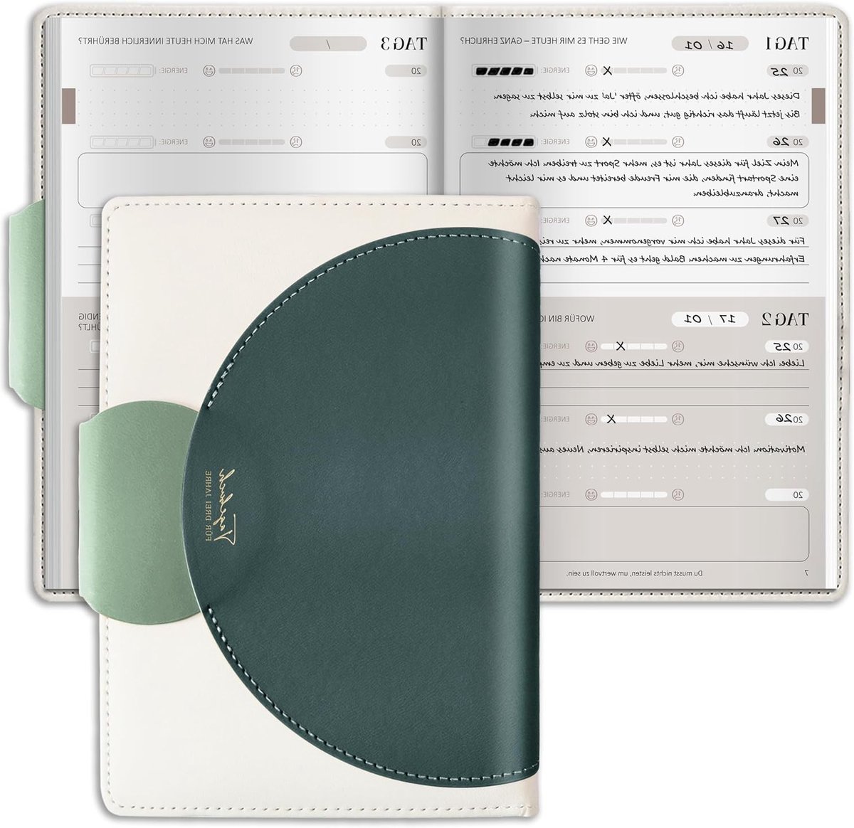 Driejarige Dagboek met Patches in Groen - Perfect voor Notities, Plannen en Herinneringen