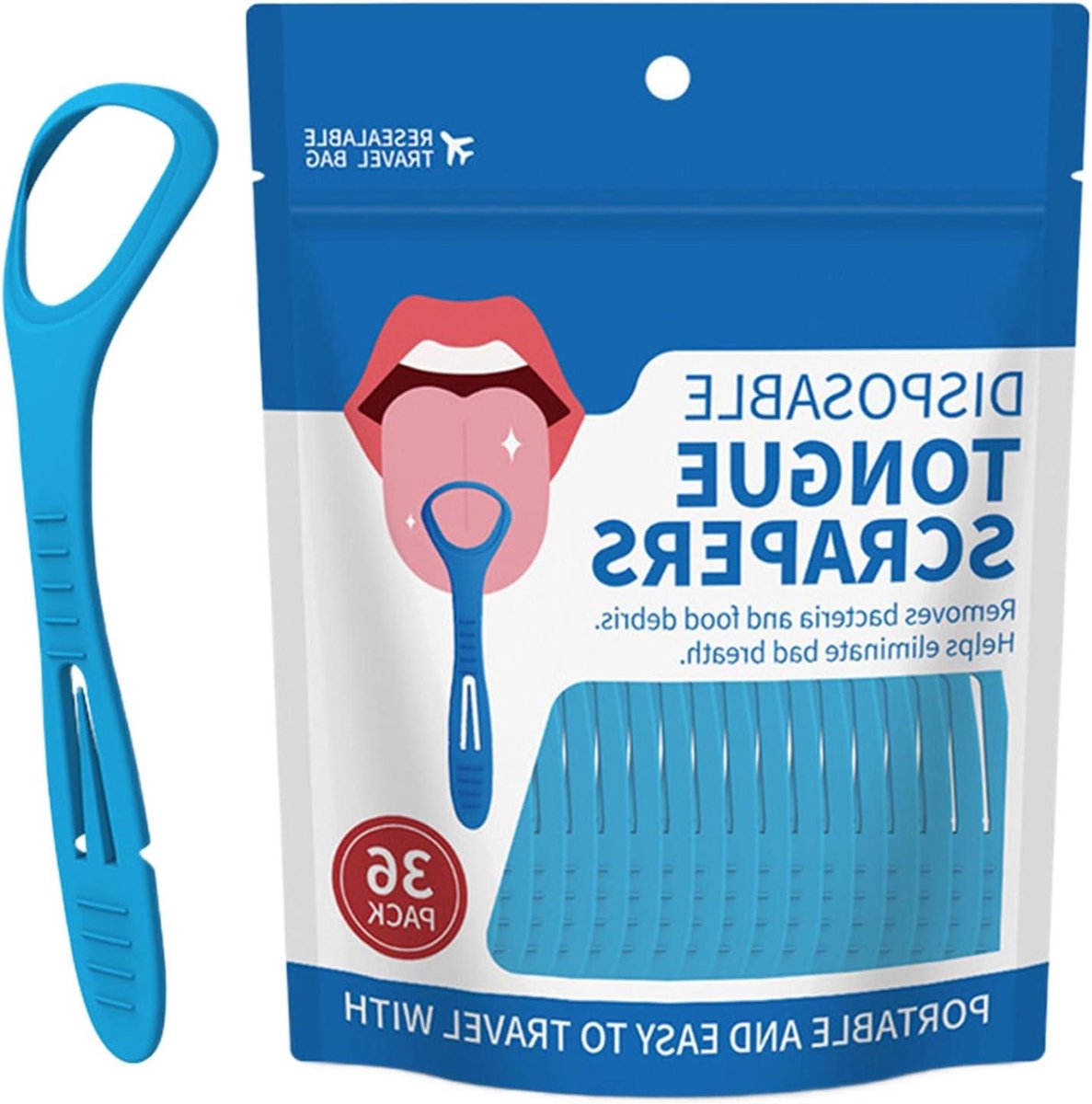 Tongreiniger set - Mondverzorging - Frisse adem - Ergonomisch ontwerp - 36 stuks - Blauw