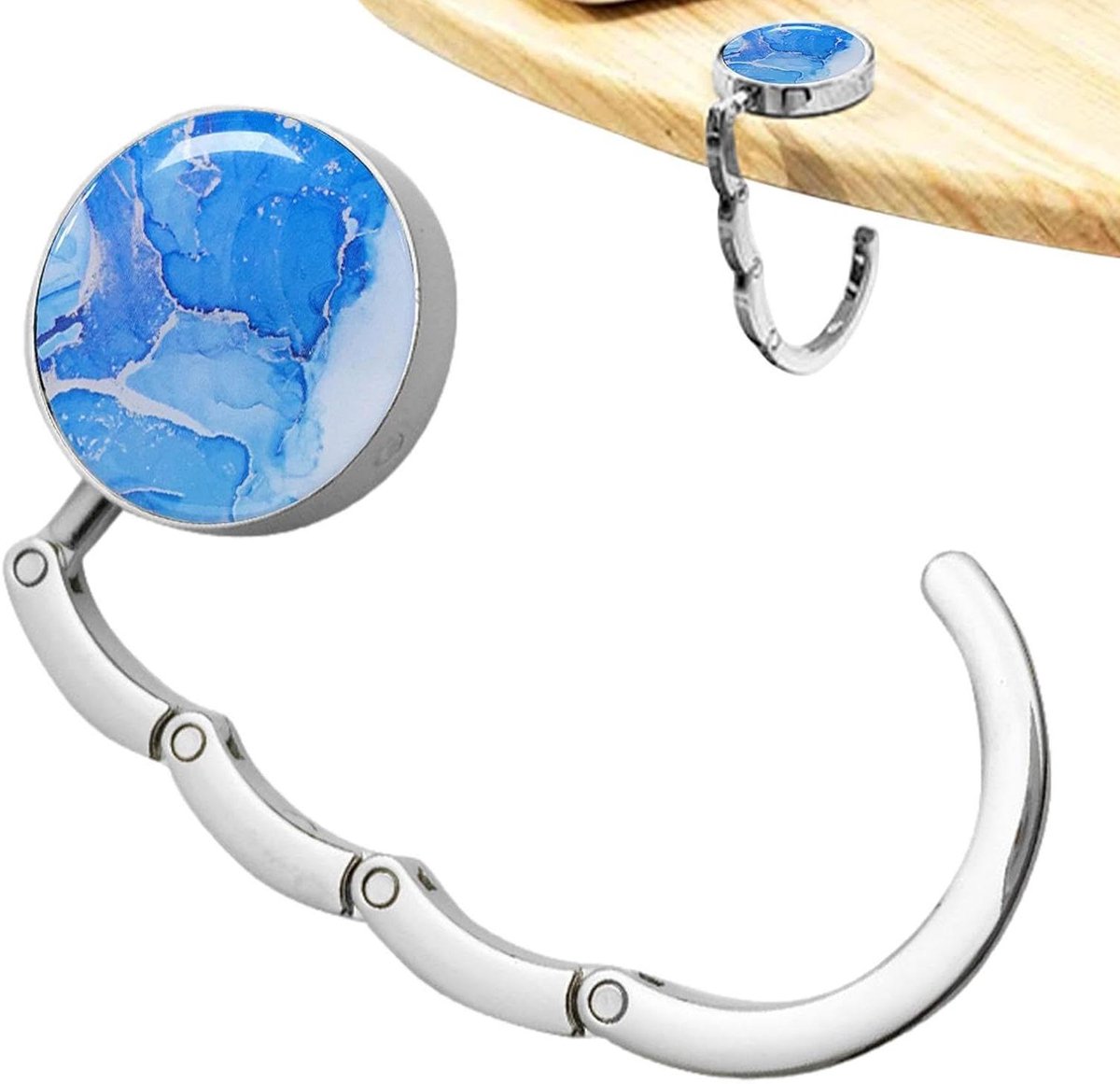 Tafel Portemonnee Hanger - Handtas Haak - Tas Ophangen - Opvouwbaar Ontwerp - 4.5 cm Diameter - Blauw Marmer