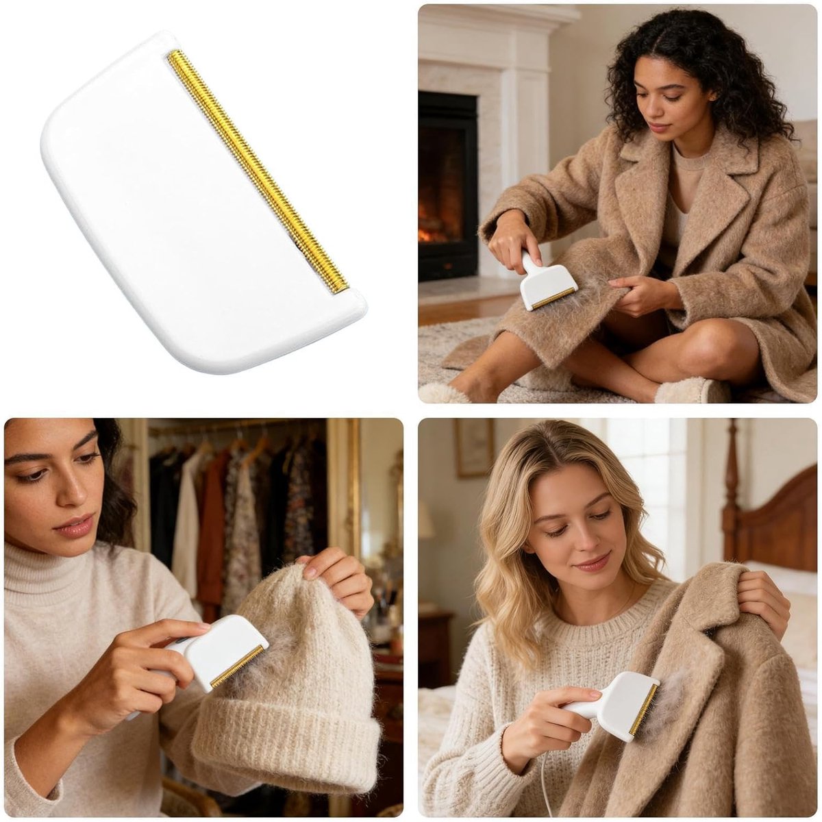 Ontharingskam - Pluisverwijderaar - Kleding Verzorgen - Massief Koper - 8 x 4 cm - Wit