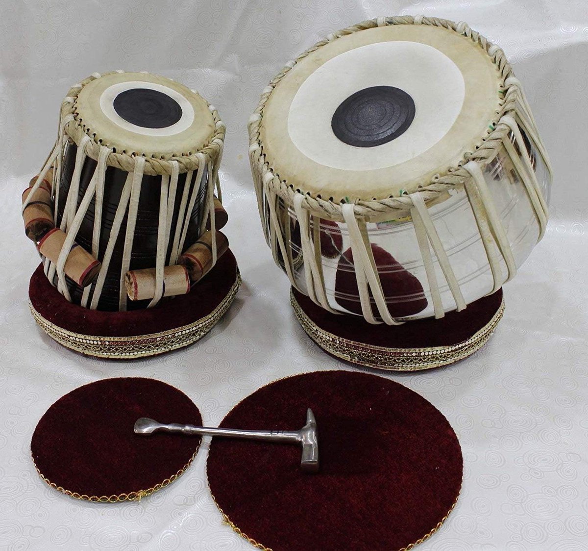 Tabla Set - Percussie Instrument - Muziek Maken - Inclusief Hamer - Grote Mand - Natuurlijk