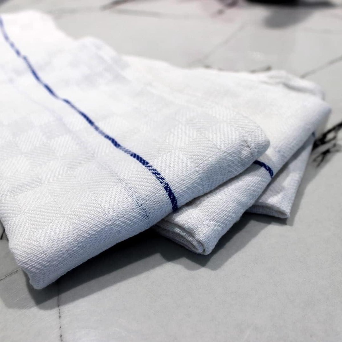 Keukendoeken - Theedoeken - Schoonmaken - 100% Katoen - Set van 10 - Wit met Blauw
