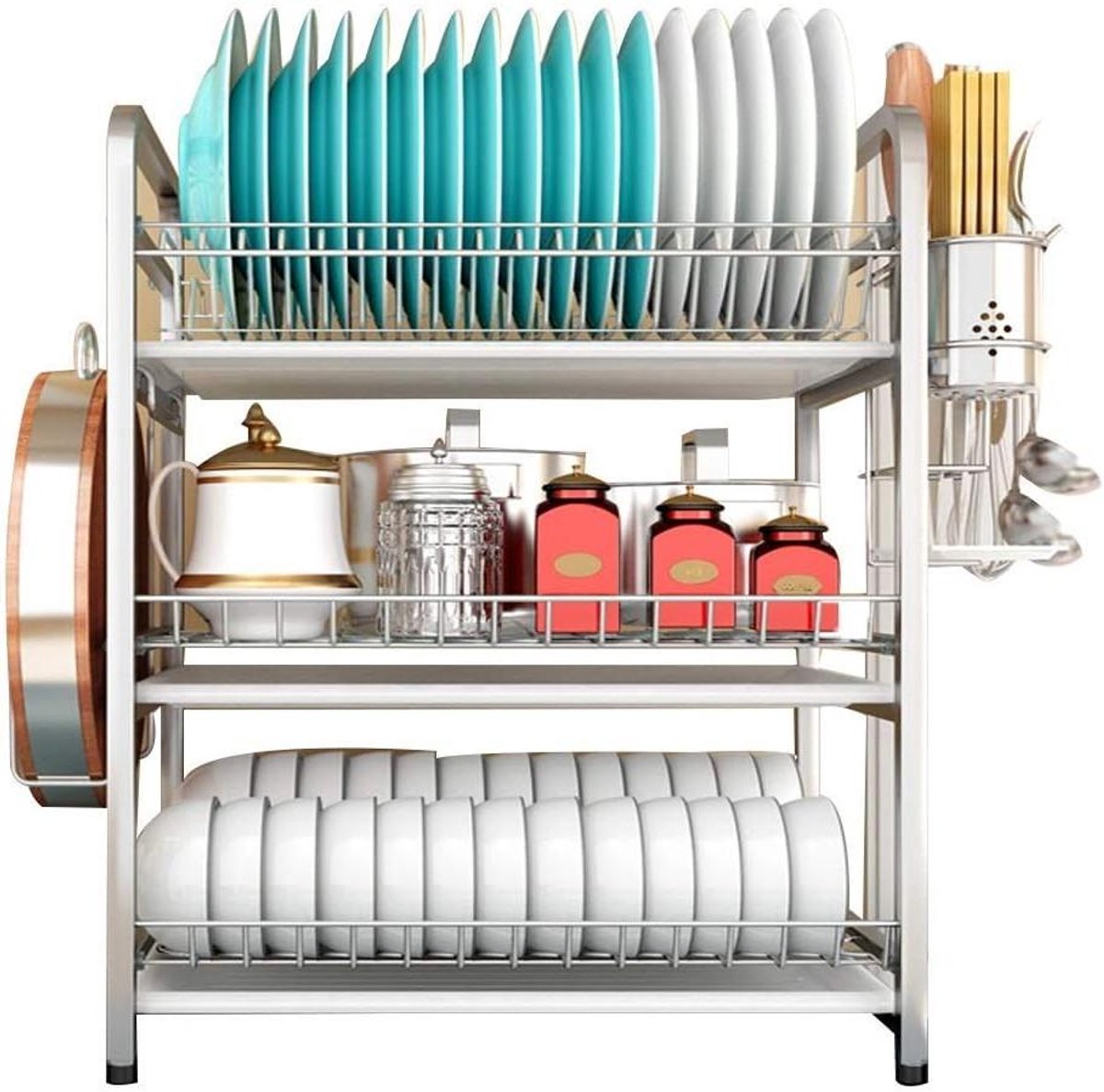 Schotelrek - Keukenrek - Keuken Organiseren - 3 Lagen - 60x44x27cm - Zilver