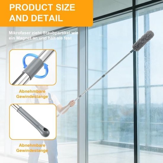Plumeau Telescoop - Stoffer Verlengbaar - Stof Vrij Maken - Lange Arm - 6 Meter - Grijs — afbeelding 4