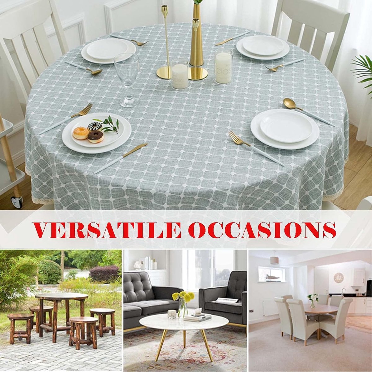 Rond Tafelkleed - Tafeldecoratie - Eetkamer Decoratie - Geborduurd Kant - 170 CM - Koffie
