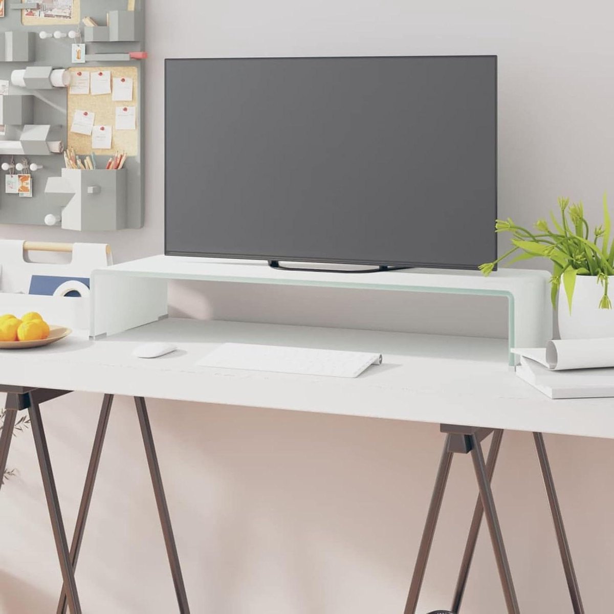 Tv meubel - Glazen standaard - Scherm verhogen - Gehard glas - 80x30x13 cm - Groen