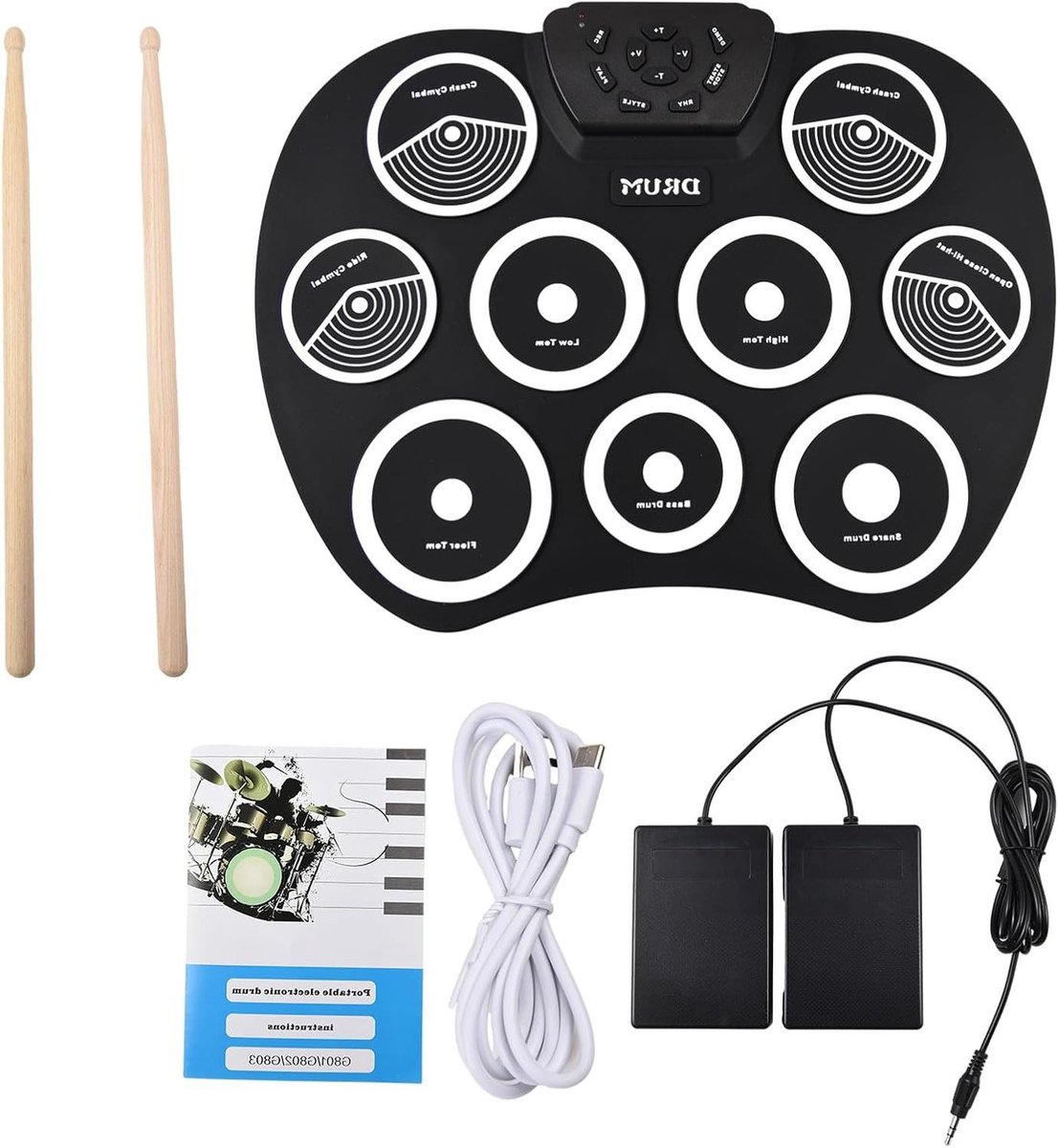 Elektrische Drumset - Oefenpad Drumstel - Muziek Maken - Realistische Ervaring - 9 Pads - Zwart