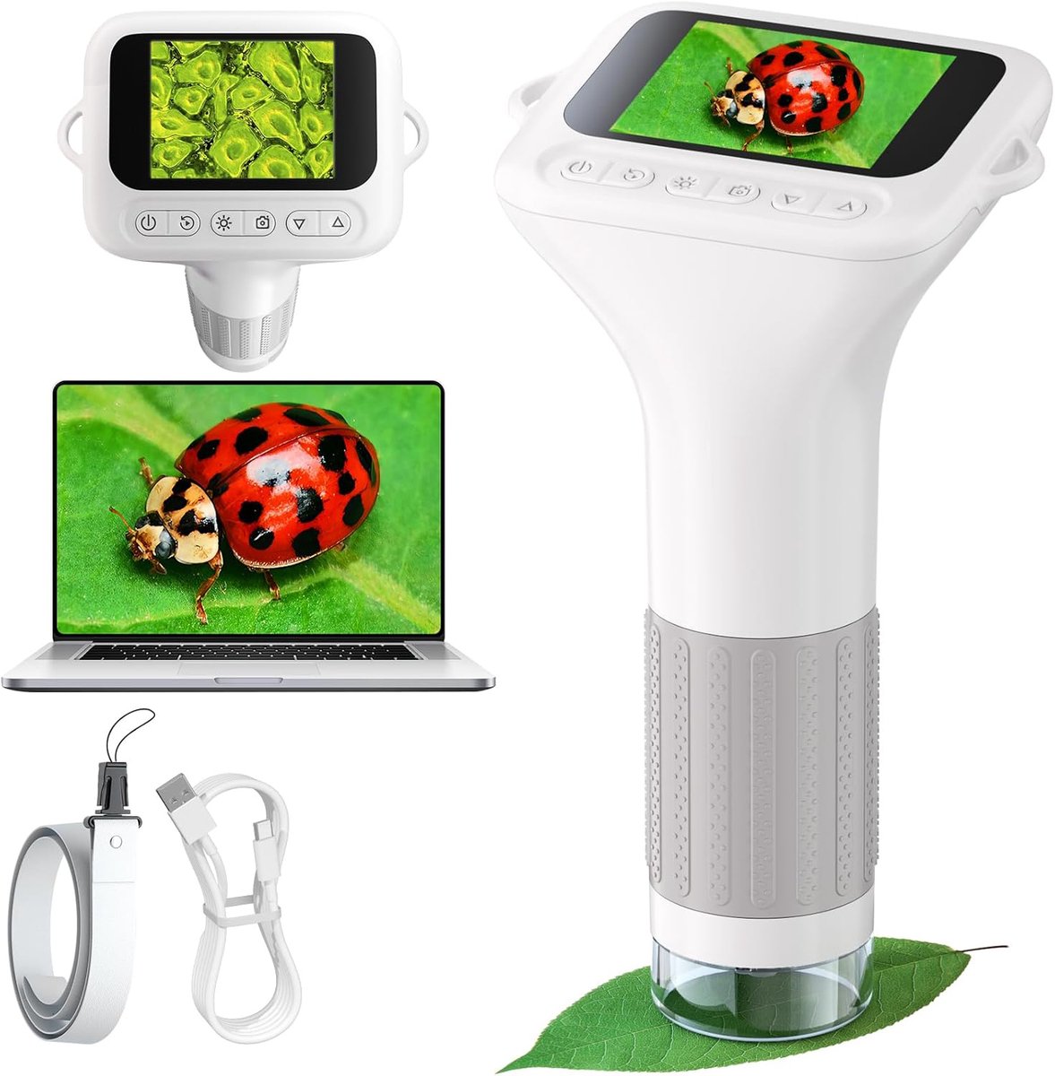 Microscoop Voor Kinderen - 1000x Digitale Handmicroscoop Voor Kinderen - Mini Draagbare Zakmicroscoop Wetenschappelijk Speelgoed Verjaardagscadeau Voor Jongens En Meisjes Van 3-11 Jaar - Wit