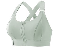 Lichtgroen 4XL-Voorsluitende sportbeha met rits - sterke schokabsorptie - geschikt voor hardlopen yoga en rugcorrectie - comfortabel sportondergoed