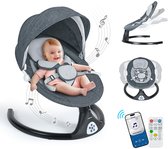Elektrische Wipstoel - met Timer Afstandsbediening Bluetoothmusic - 5 Zwenksnelheden en 3 Zitposities - Babyschommel - Donkergrijs