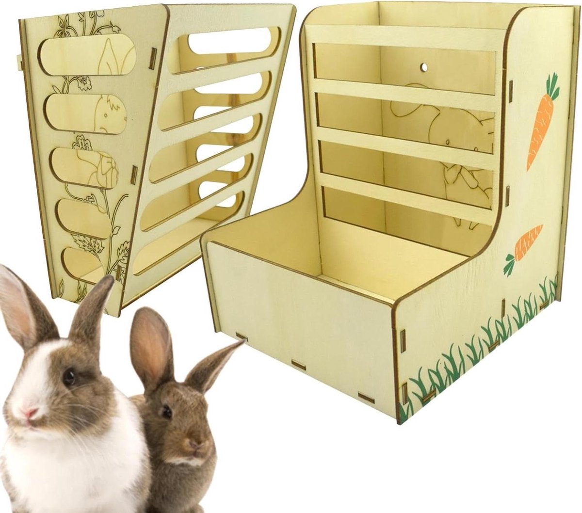Hooi Voederrek - Voerhouder Kleine Dieren - Net Voeren - Voorkomt Afval - 17 cm Hoog - Natuurlijk Hout