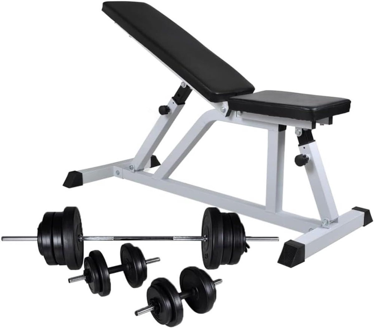 Trainingsbank met Gewichtset - Fitness Bank - Kracht Training - Verstelbare Rugleuning - 60 kg Gewicht - Bruin