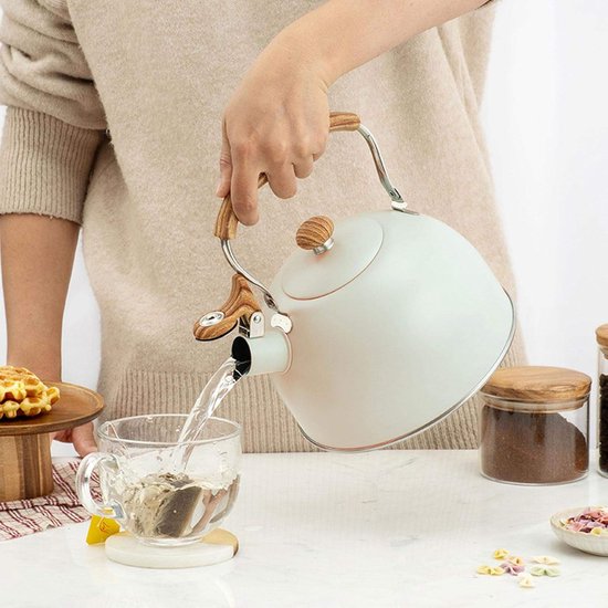 Kampeer Waterkoker - Fluitketel - Warme Dranken Maken - Anti-verbranding Handgreep - 2.5 Liter - Beige — afbeelding 4