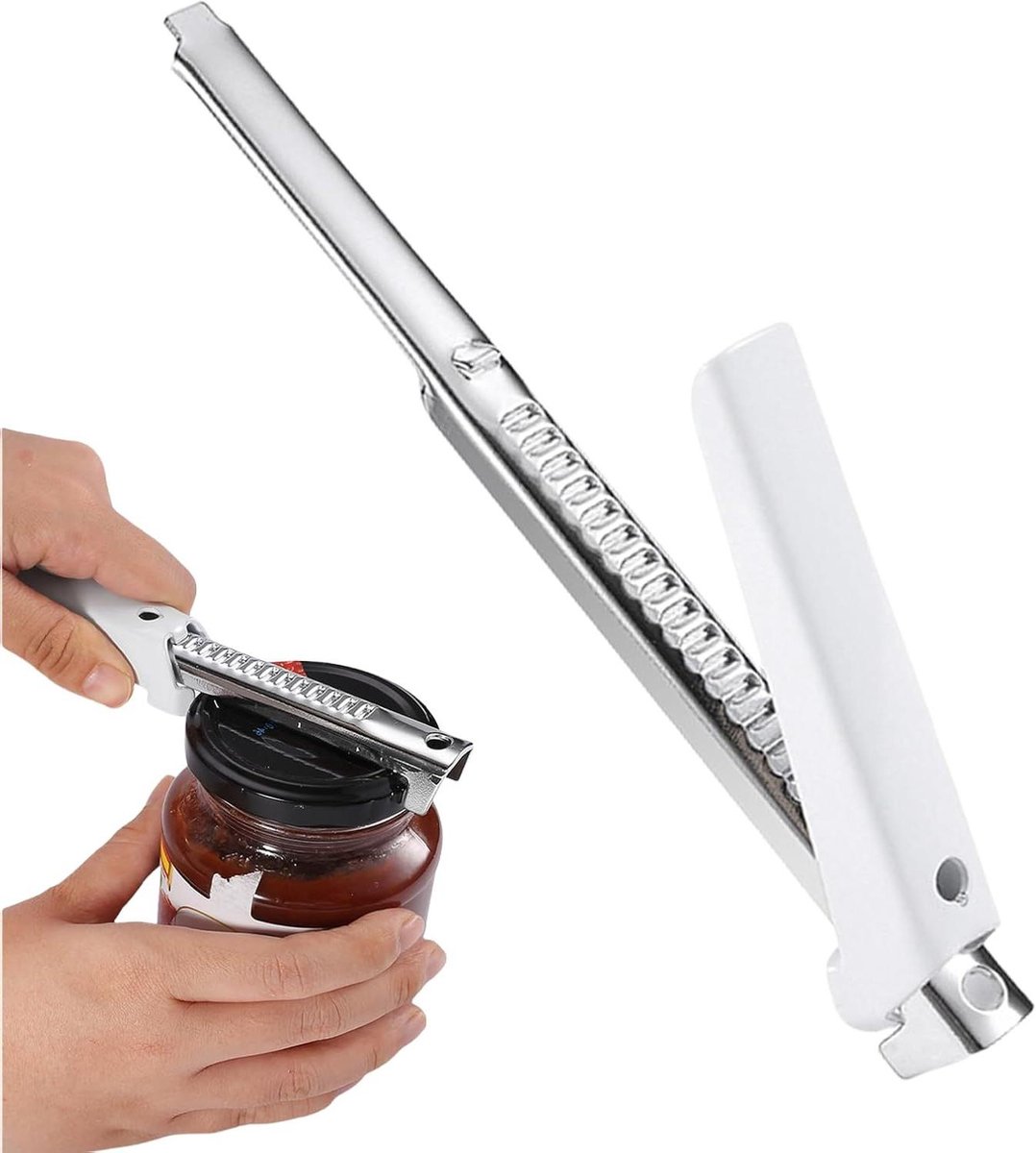 Pottenopener - Grijphulp Accessoire - Moeiteloos Openen - Verstelbaar Ontwerp - 19.4 cm - Wit