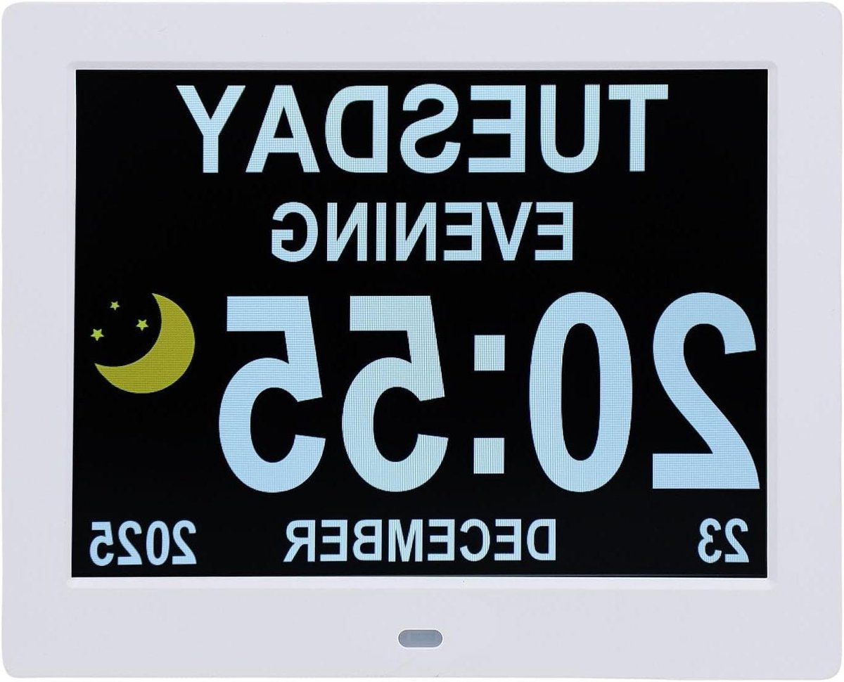 Digitale Klok - Kalenderklok - Tijdweergave - Automatische Dimming - 8 Inch IPS - Zwart