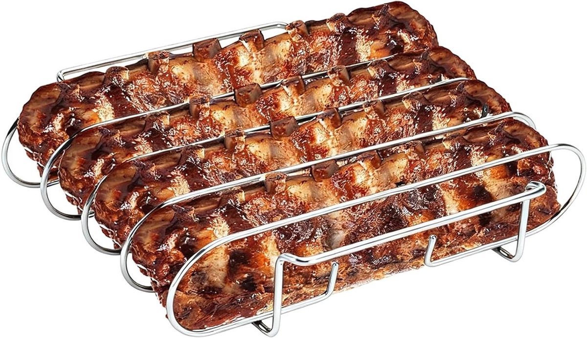 Grillrib rooster - Vleeshouder - Barbecue koken - Ruimtebesparend ontwerp - 4 Sleuven - Zilver