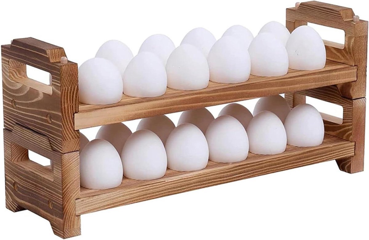 Houten Eierhouder Opslag Bak Keuken Organisatie Stapelbaar Ontwerp 12 Eieren Houtkleurig