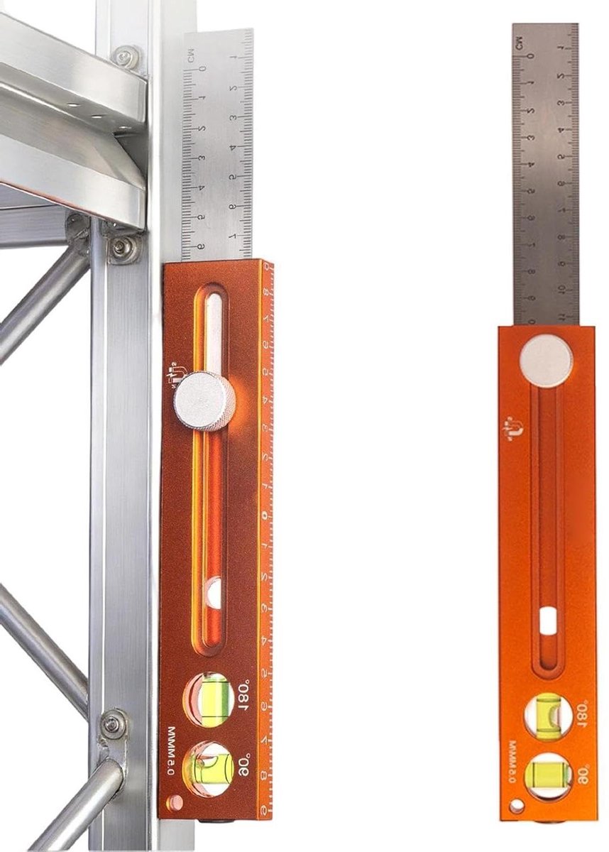 Timmermansliniaal - Aluminiumlegering Positionering Markeergereedschap | Houtmarkeerliniaal Met Waterpasbel,Voor De Huisbouw, Meubels, Deuren, Vloeren, Planken, Muren En De Mannen