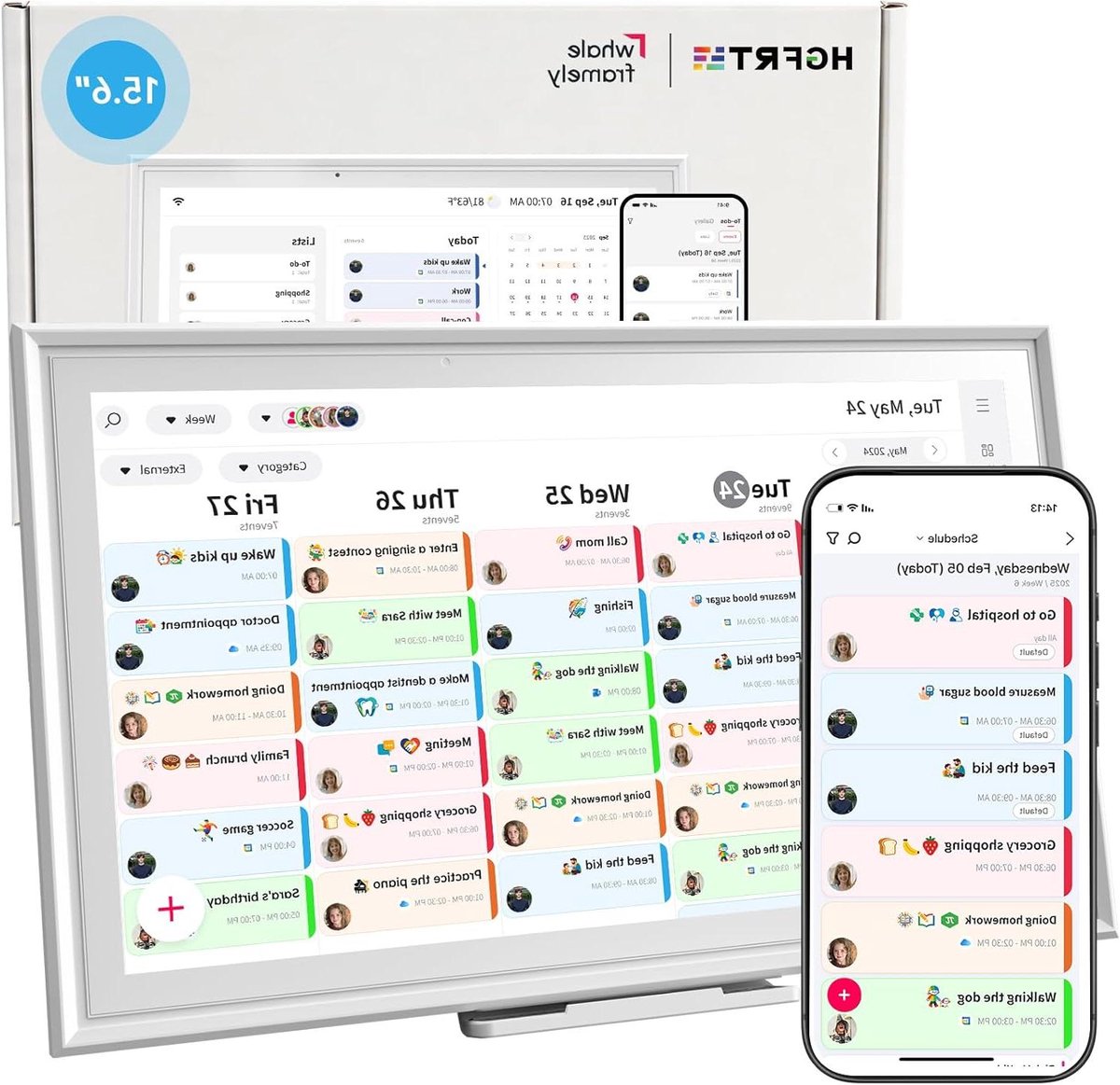 Digitale Wandkalender - Familieplanner Touchscreen - Gezin Organiseren - Wifi 6 Connectiviteit - 156 inch FHD - Wit