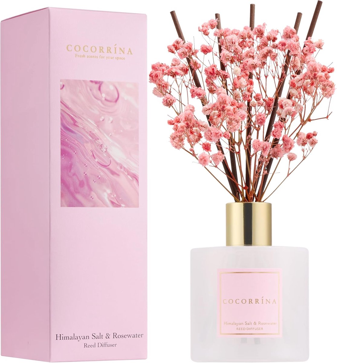 Cocorrina Himalayan zout en rozenwater Geurstokjes - 200ml - 8 Geurstokjes - 90 Dagen Langdurige Geurverspreiding - Geschikt voor iedere ruimte