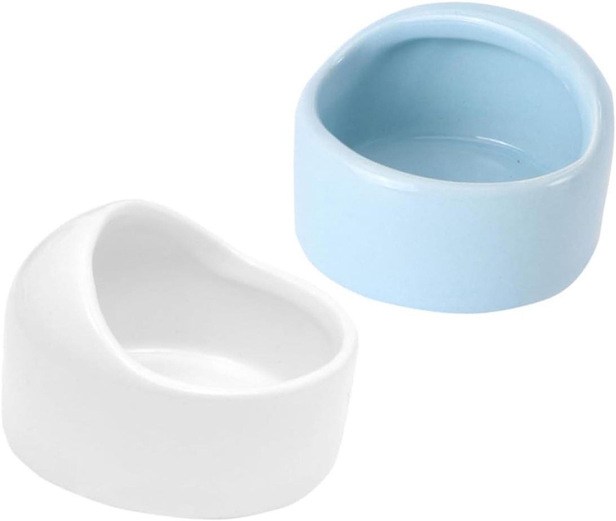 Keramische Voerbak - Huisdier Kom - Voeding Dieren - Compact Formaat - 2 Stuks - Blauw Wit