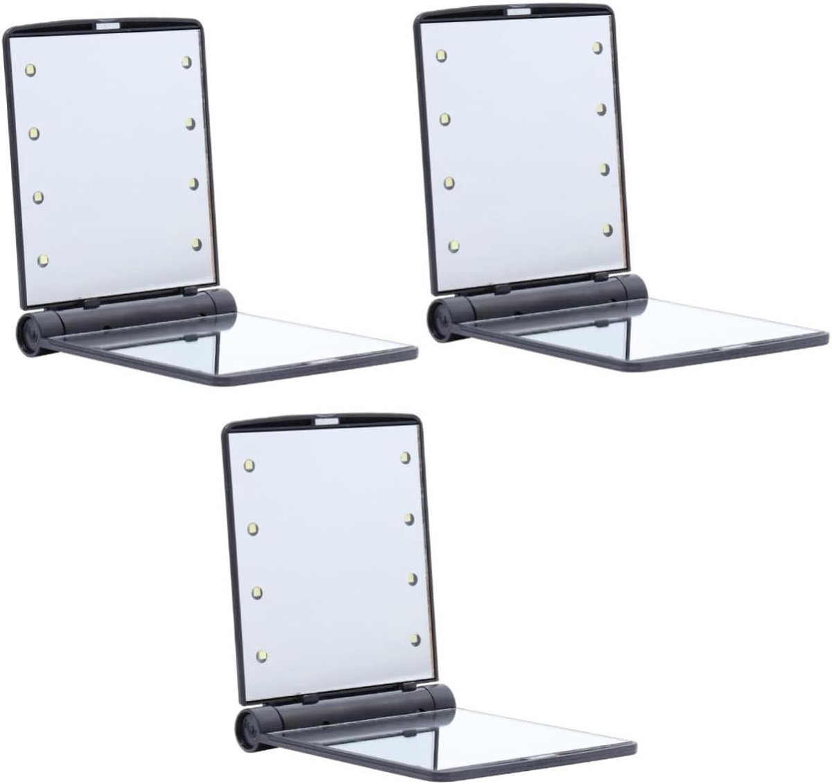 Make-up Spiegel - Zakspiegel Set - Make-up Aanbrengen - Met LED Verlichting - 3 Stuks - Zwart