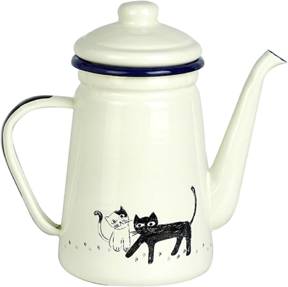 Emaille Koffiepot - Theepot Kan - Warme Dranken - Dripvrije Uitloop - 1.1 Liter - Blauw Wit